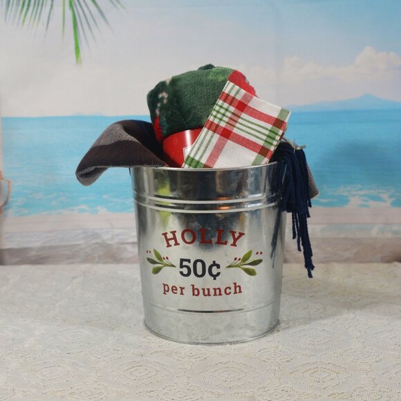 Holly 50 cents Bucket Cashmere Scarf Poinsettia Throw and Towel Christmas - Picture 3 of 3